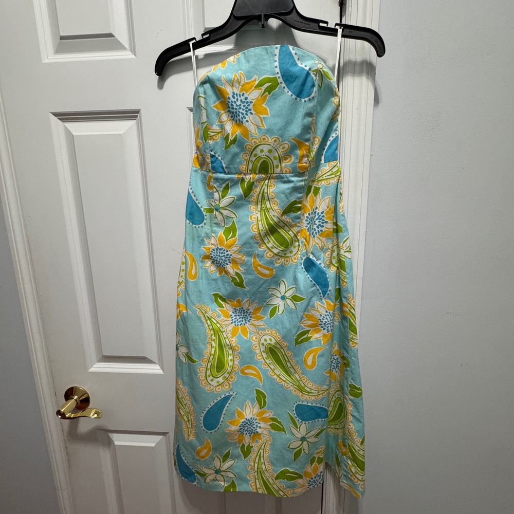 Lilly Pulitzer Blue and Green Strapless Sundress Resort Wear size 4
